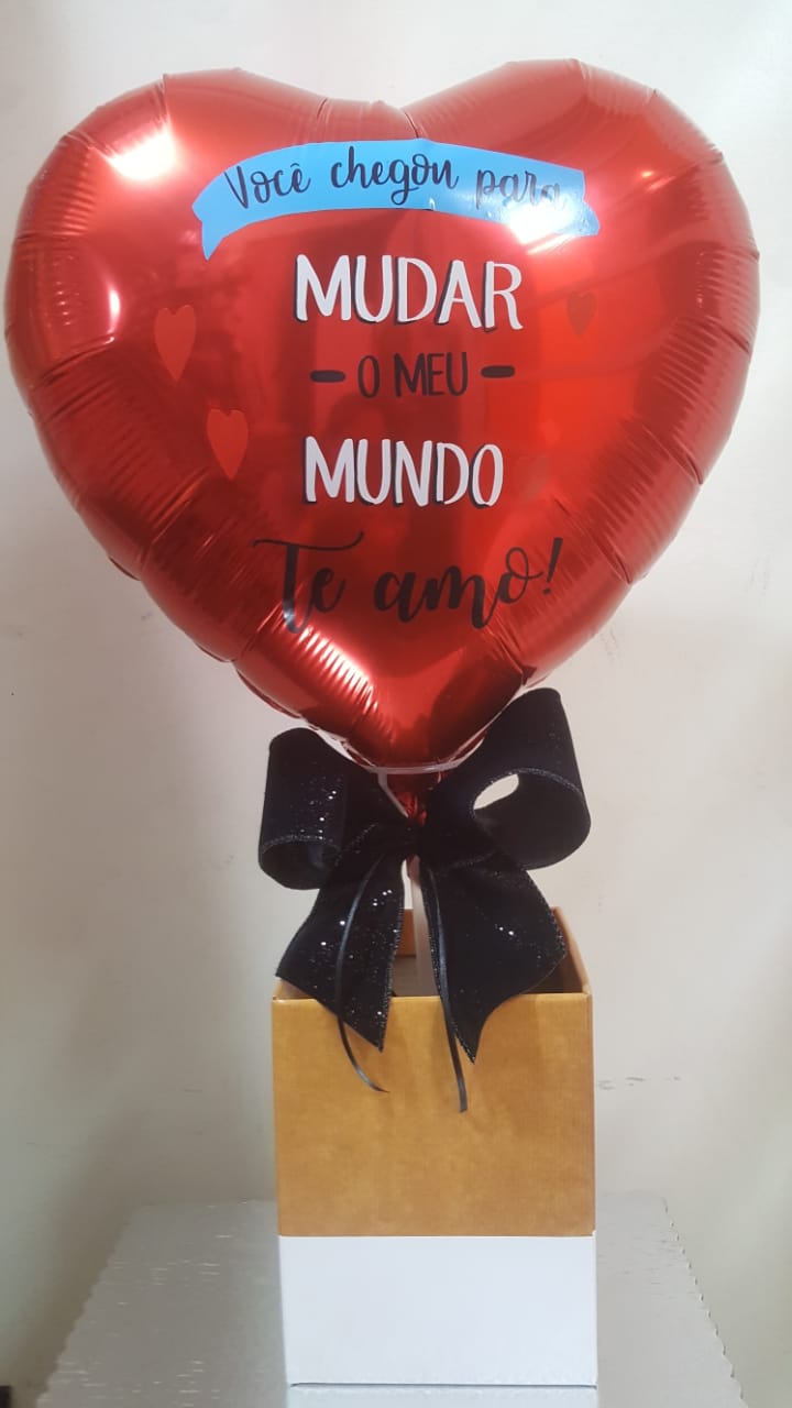 Cachepot Quadrado com Balo Laminado Corao Vermelho Voce veio para mudar meu mundo